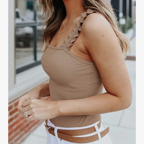 Women's Square Neck Ruffle Strap Stretchy Ribbed Bodysuit with snaps XL NEW - Picture 1 of 14